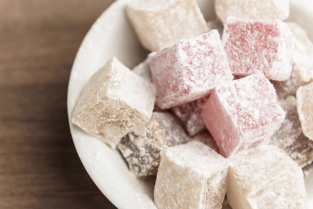 Small portion of Turkish Delight with Coffee