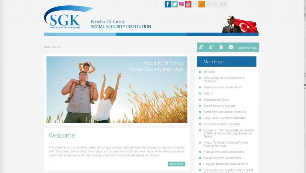 SGK insurance Turkey website.