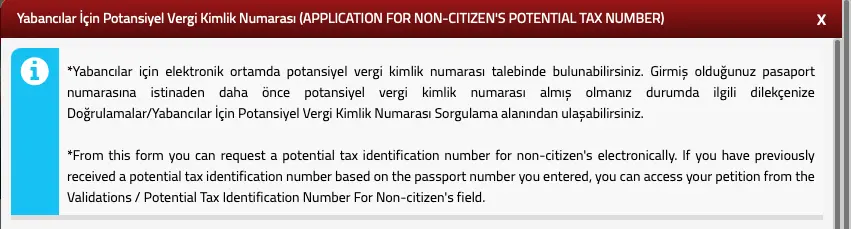 Instructions for requesting Tax number in Turkey online